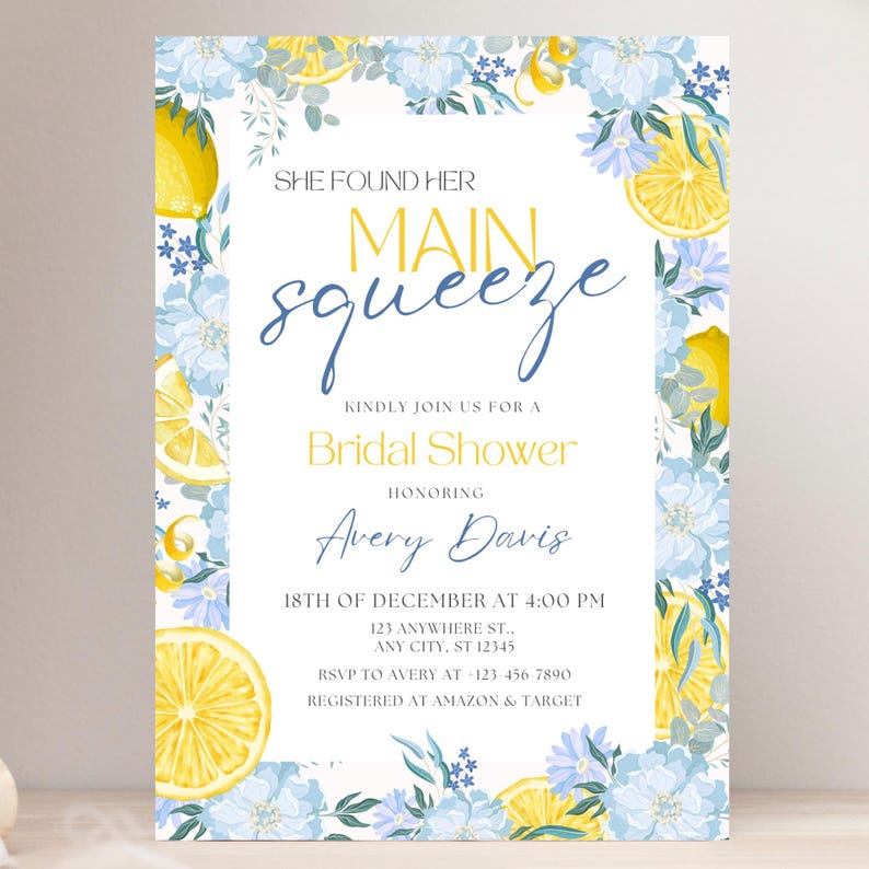 She Found Her Main Squeeze Bridal Shower Invitation Blue Lemon Bridal ...