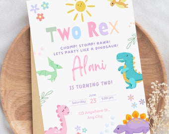 Dinosaur Birthday Party Invitation Dinosaur Two Rex Third Birthday Digital Invite Printable Template Instant Download Editable BP526