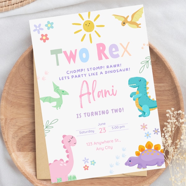 Dinosaur Birthday Party Invitation Dinosaur Two Rex Third Birthday Digital Invite Printable Template Instant Download Editable BP526