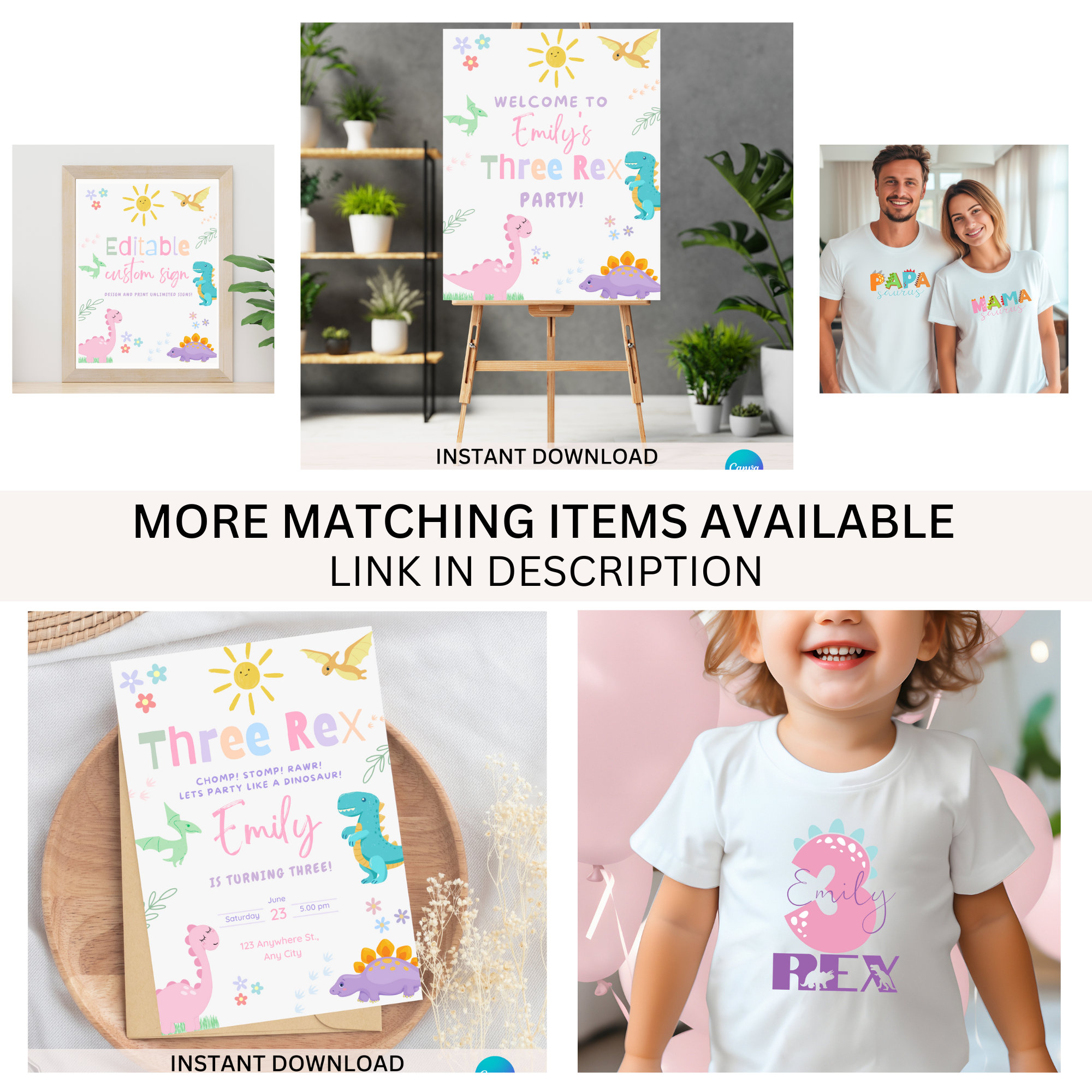 Dinosaur Birthday Party Invitation Dinosaur Three Rex Third Birthday ...