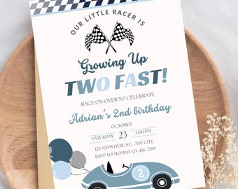 TWO Fast Birthday Invitation Race Car Second Birthday Invite Vintage Race Car Growing Up Two Fast 2nd Birthday Editable Instant Download