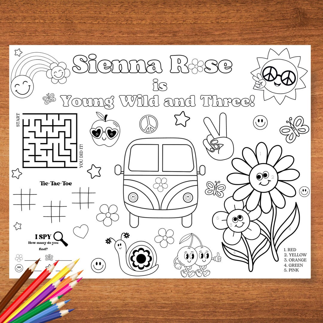 Groovy Party Placemat Groovy Coloring Page Retro Birthday Party ...