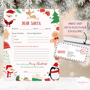 Carta a Papá Noel Plantilla imprimible Carta a Papá Noel Papelería navideña Actividad navideña para niños Carta digital a Papá Noel Carta navideña