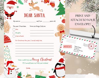 Letter to Santa Printable Template Santa Claus Letter Christmas Stationery Kids Holiday Activity Digital Santa Letter Christmas Letter