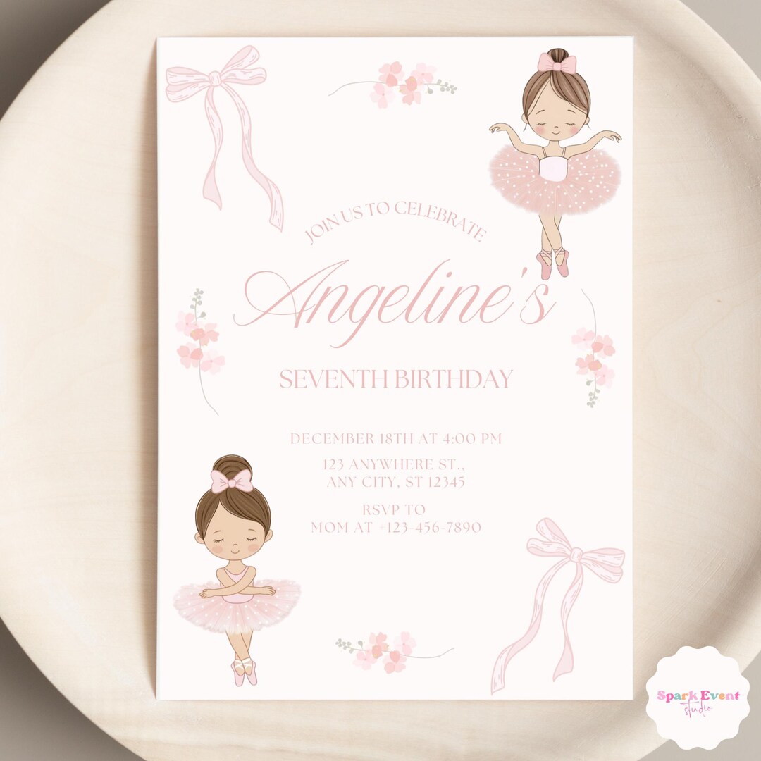 Ballerina Birthday Invitation Ballet Theme Birthday Modern Ballerina ...