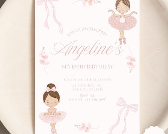 Ballerina Birthday Invitation Ballet Theme Birthday Modern Ballerina Ballet Dancer Girl Birthday Invitation Editable Digital Template B1