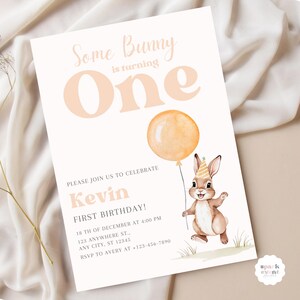 Some Bunny Birthday Invitation Easter Bunny Party Invite Spring Birthday Template Editable Minimalist Cute Bunny Birthday Celebration