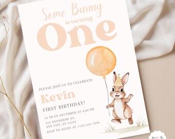 Some Bunny Birthday Invitation Easter Bunny Party Invite Spring Birthday Template Editable Minimalist Cute Bunny Birthday Celebration
