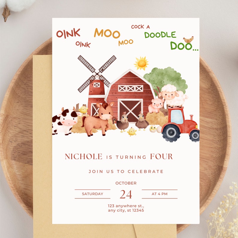 Farm Birthday Party Invitation Farm Animals Birthday Invite Barn ...