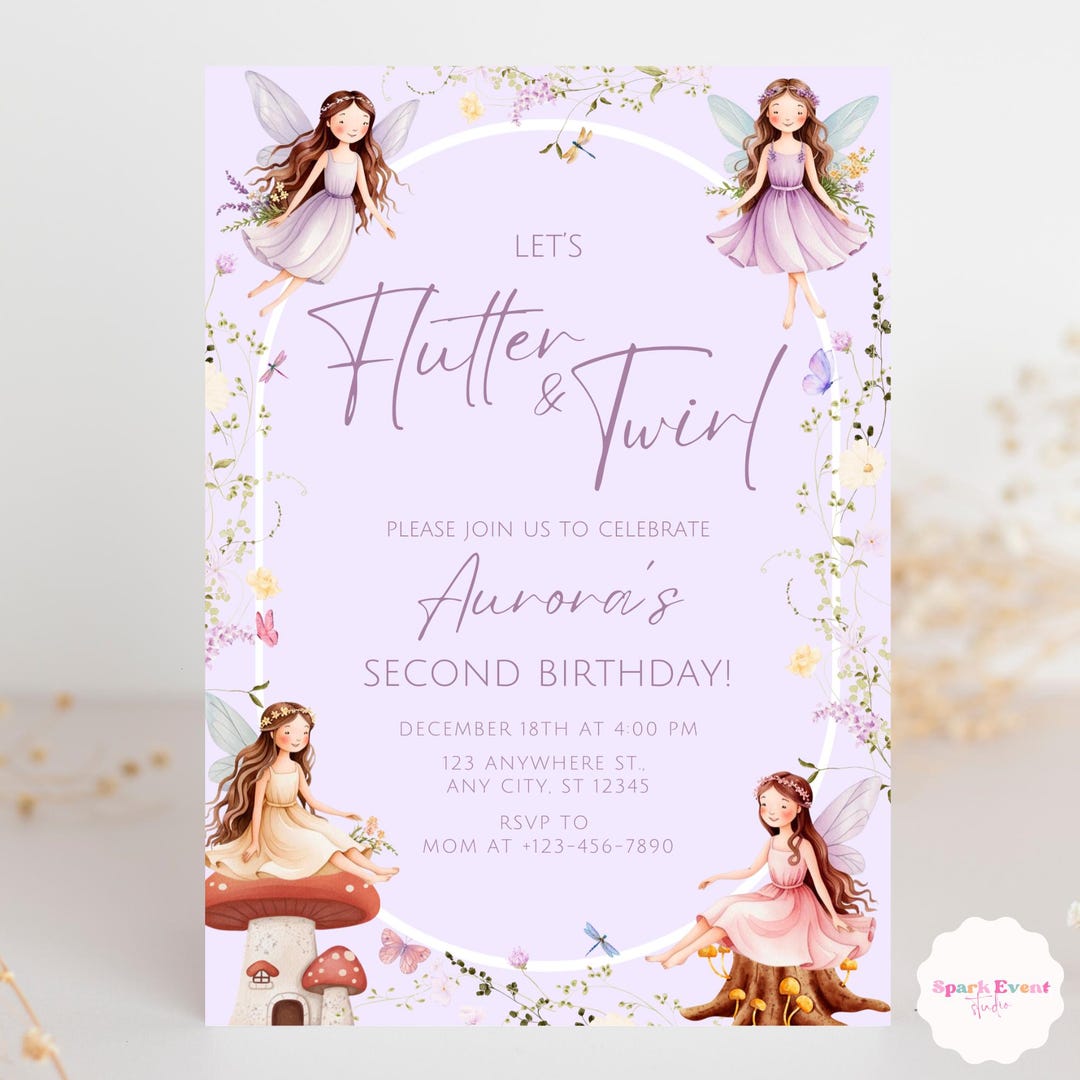 Fairy Birthday Invitation Flutter and Twirl Birthday Invite Enchanted ...