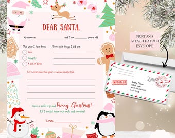 Letter to Santa Printable Template Pink Santa Claus Letter Christmas Stationery Kids Holiday Activity Digital Santa Letter Christmas Letter