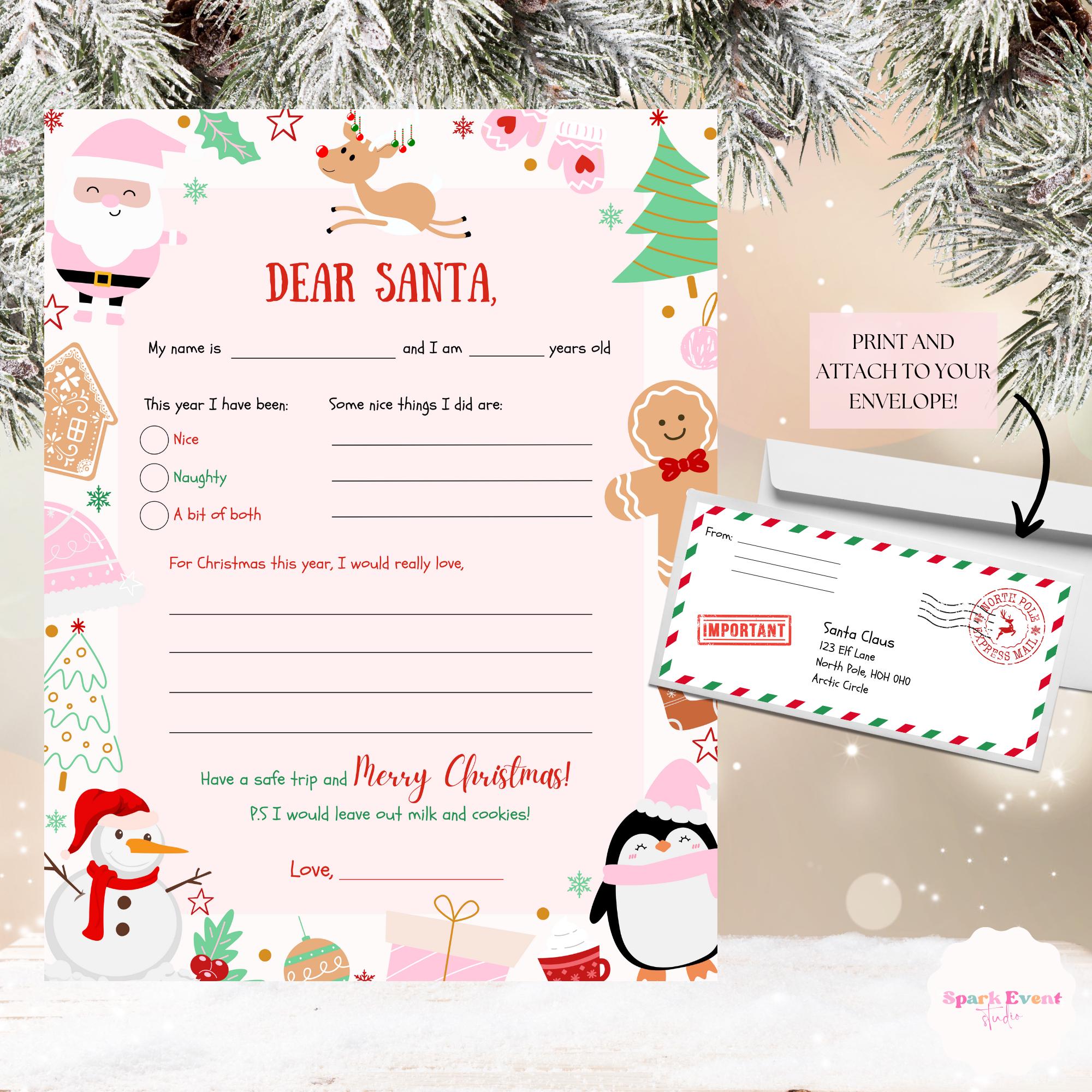 Letter to Santa Printable Template Pink Santa Claus Letter