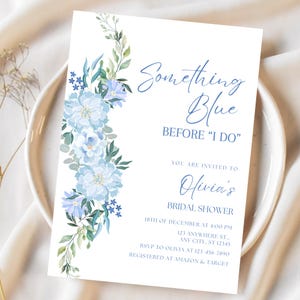 Something Blue Bridal Shower Invitation Blue Floral Wedding Shower Invite Elegant Blue Flowers Template Digital Download Editable Design