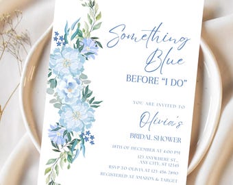 Something Blue Bridal Shower Invitation Blue Floral Wedding Shower Invite Elegant Blue Flowers Template Digital Download Editable Design