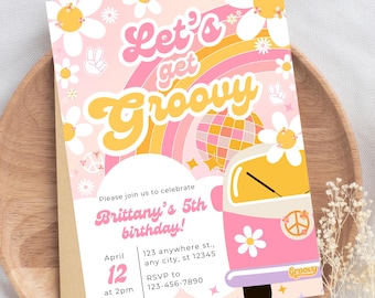 Groovy Birthday Party Invitation Boho Retro Groovy Hippie Birthday Daisy Groovy  Second Birthday Editable Invite BP542