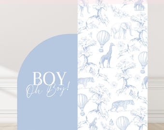 Toile de Jouy Backdrop Baby Shower Backdrop Dusty Blue Safari Theme Floral Baby Shower Decor Boy Oh Boy Baby Shower Big Decor