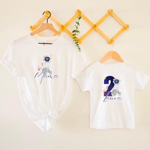 Two the Moon Birthday Shirts Mommy and Me Matching Family T-Shirt Space Theme 2nd Birthday Shirts Astronaut Moon Family Matching Tee