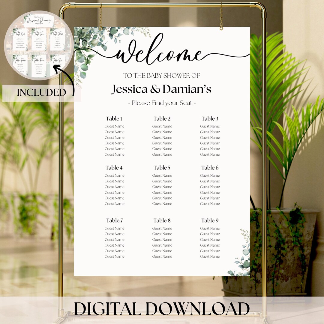 Minimalist Guest Seating Chart Eucalyptus Table Seating Chart Card ...