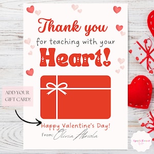Porte-cartes cadeau enseignant Saint-Valentin imprimable, cadeau enseignant Saint-Valentin, idée cadeau appréciation enseignant, cadeau de remerciement enseignant