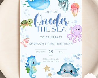 Oneder the Sea Birthday Invitation Under the Sea Birthday Party Ocean Themed Birthday Invite Mermaid Party Instant Download Editable BP525
