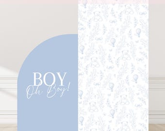 Toile de Jouy Backdrop Baby Shower Backdrop Dusty Blue Teddy Bear Theme Floral Baby Shower Decor Oh Boy Baby Shower Big Decor Baby in Bloom