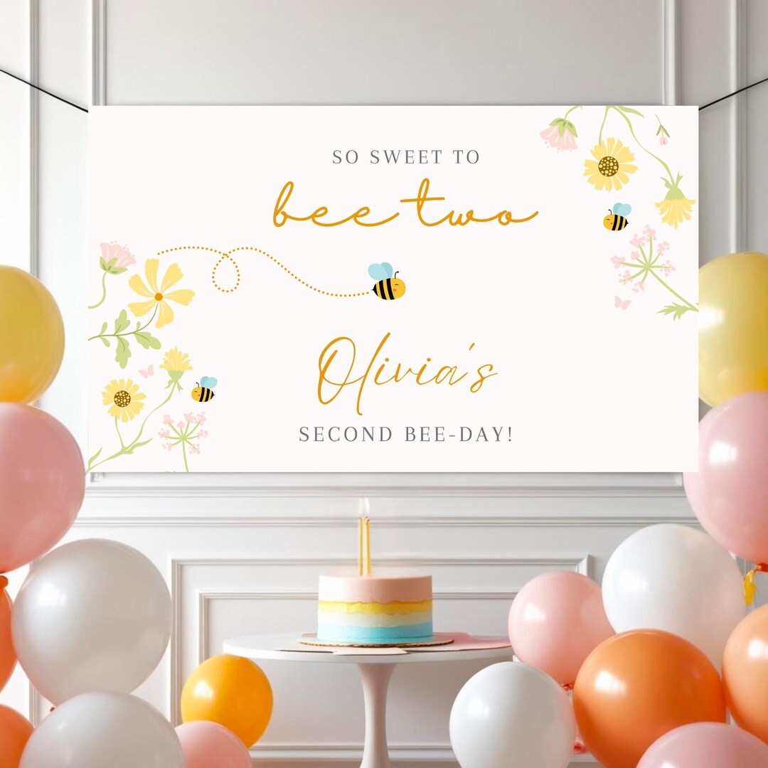 Sweet to Bee Two Birthday Banner Bee Theme Party Decor Bumble Bee ...