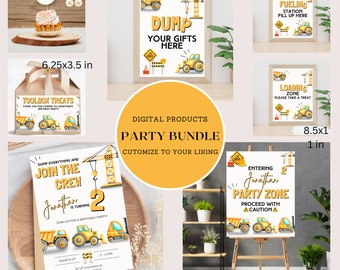 Construction Party Decorations BUNDLE, Dump Truck Party Birthday Package, Boy Bundle Party Package Template Digital Instant Download BP537