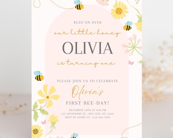 Bee Birthday Invitation Sweet as Can Bee First Birthday Invite Little Honey Bee Theme Editable Template Instant Download
