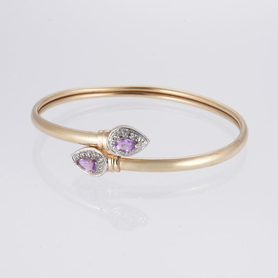 14K Yellow Gold Amethyst & Diamond Accent Bypass … - image 1