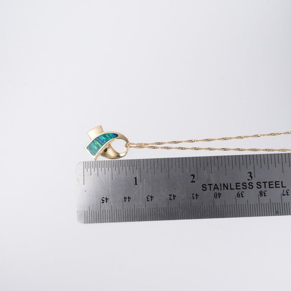 14K Green Blue Opal Slide Pendant Necklace Twiste… - image 5