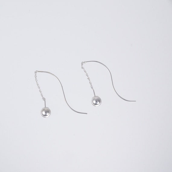 14K White Gold Threader Dangle Earrings Designer … - image 2