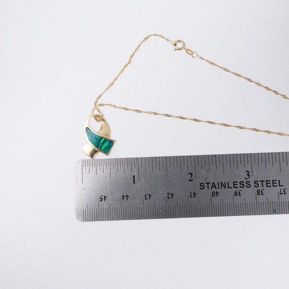 14K Green Blue Opal Slide Pendant Necklace Twiste… - image 6