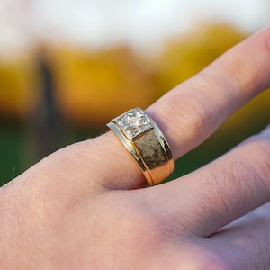 10K Solid Gold .25 1/4 Carat TCW Diamond Ring Men's Unisex Two Tone Fine Estate