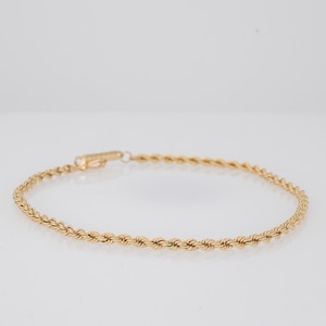 14k Solid Yellow Gold Diamond Cut Rope Chain Bracelet 7.25&quot; Long