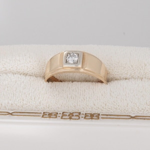 Men's Solid 14K Yellow Gold Single Real Natural Diamond Ring Wedding Band