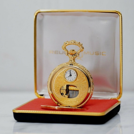 REUGE Musical Pocket Watch 10k Gold Plated Music Box Original Box VIDEO Etsy