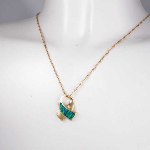 14K Green Blue Opal Slide Pendant Necklace Twiste… - image 1