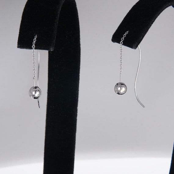 14K White Gold Threader Dangle Earrings Designer … - image 4