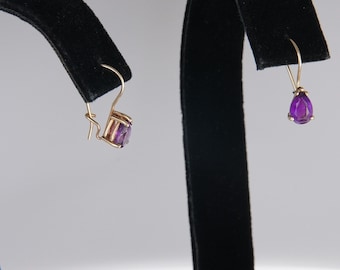 14K Gelbgold Amethyst lila Edelstein Februar Birthstone Tropfen Ohrringe