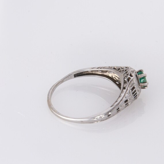 14K White Gold Filigree Green Stone Vintage Ring … - image 4
