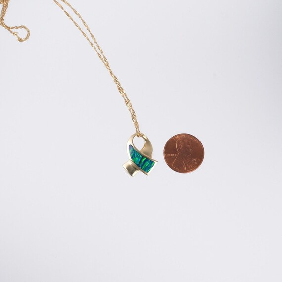 14K Green Blue Opal Slide Pendant Necklace Twiste… - image 4