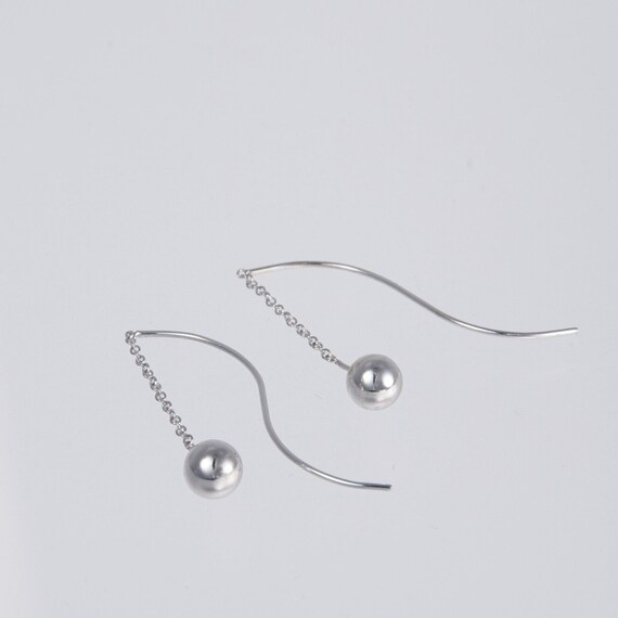 14K White Gold Threader Dangle Earrings Designer … - image 5