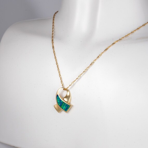 14K Green Blue Opal Slide Pendant Necklace Twiste… - image 3