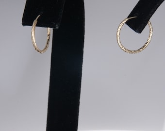 14K Yellow Gold Twisted Polished Gold Tube Hoop Earrings