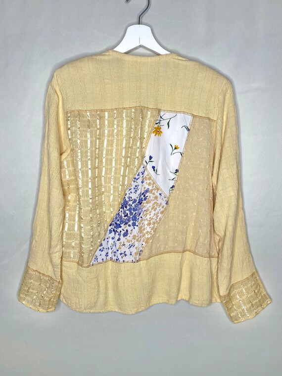 Patchwork Blouse: Floral Accents, Button Down, Lo… - image 2