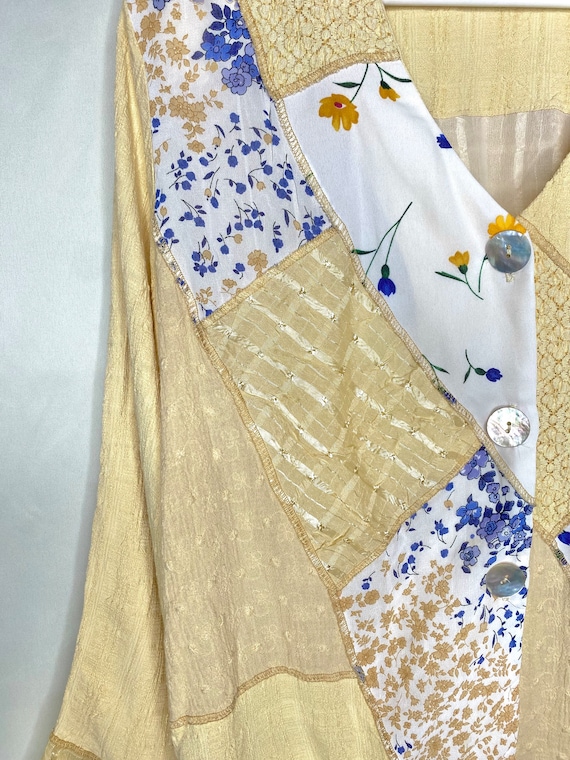 Patchwork Blouse: Floral Accents, Button Down, Lo… - image 3