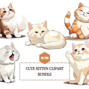 Cute Kitten Clipart, Cat Clipart Bundle, Instant Digital Download, Baby Shower Nursery Decor, Cat Illustration, Commercial Use