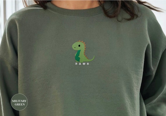 Embroidered Dinosaur Sweatshirt Dinosaur Sweater Dino Sweatshirt