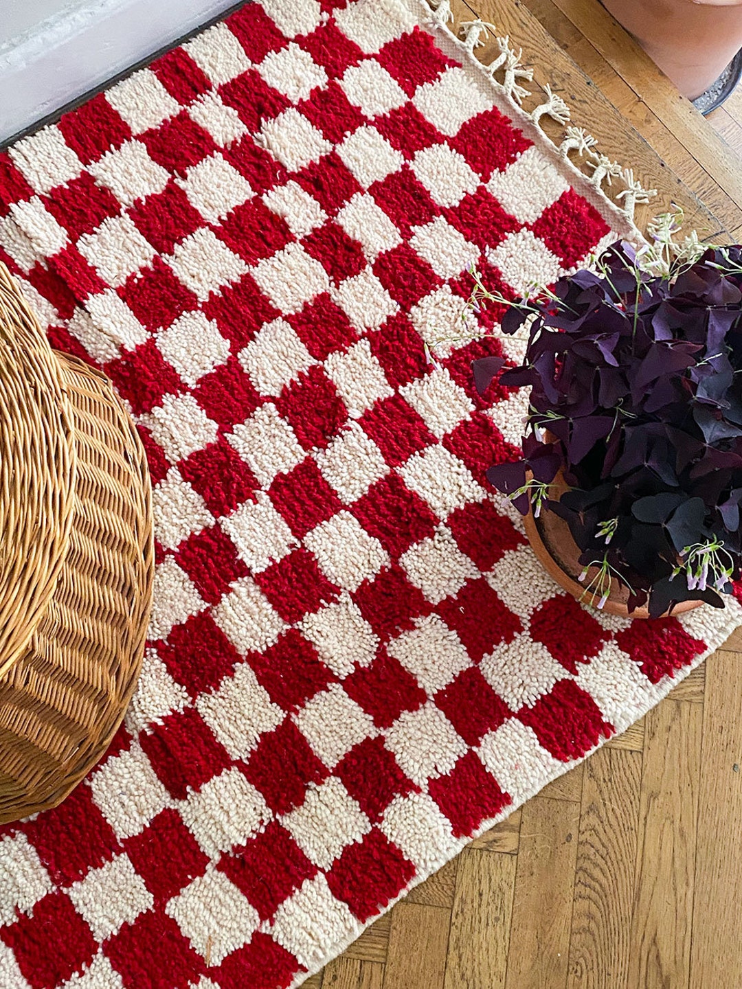 Red and White Checkered Rug Large Moroccan Berber Checker - Etsy