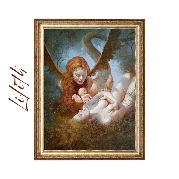 Lilith & Eva - Nachdruck. Vintage Kunst, ca. 1950, Teufel, Hölle, Himmel, Dämonen, Teufel Kunst, Succubus, Satrina, weiblicher Teufe - |5087